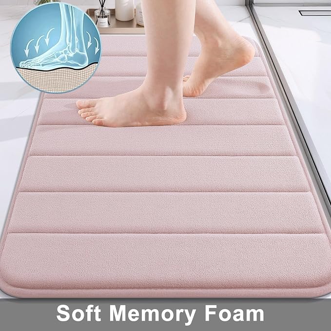 Buganda Memory Foam Bath Mat, 30" x 20", Ultra Soft and Non-Slip Bathroom Rugs, Water Absorbent and Machine Washable Bath Rug for Bathroom, Shower, and Tub, Peach