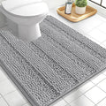 OLANLY Thick Toilet Rugs U-Shaped 24x20, Extra Soft Absorbent Chenille Striped Contour Bathroom Rugs for Toilet, Dry Quickly, Machine Washable, Non-Slip Bath Mat, Light Grey