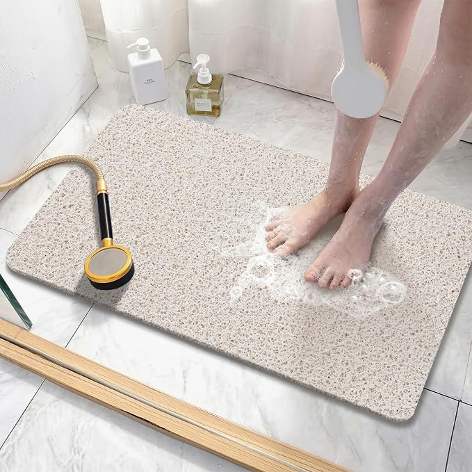 Asvin Soft Textured Bath, Shower, Tub Mat, 24x16 Inch, Phthalate Free, Non Slip Comfort Bathtub Mats with Drain, PVC Loofah Bathroom Mats for Wet Areas, Quick Drying