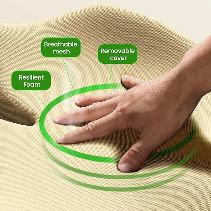 Benazcap Large Seat Cushion for Office Chair, Memory Foam, Beige