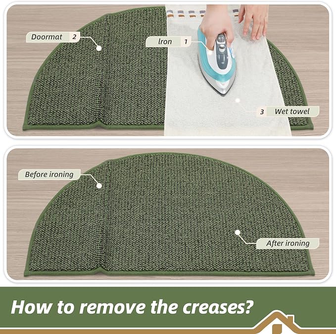 BEQHAUSE Dirt Trapper Door Mat 24" x 36" Half Circle Non-Slip Washable Doormats Entrance Rugs Absorbent Welcome Low Profile Floor Mats for Front Back Door and Entryway, Green