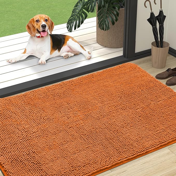OLANLY Dog Door Mat for Muddy Paws 47x32, Absorbs Moisture and Dirt, Absorbent Non-Slip Washable Doormat, Quick Dry Chenille Mud Mat for Dogs, Entry Indoor Entryway Carpet for Inside Floor, Clay
