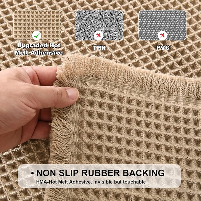 JIUZHEN Set of 2 Waffle Bath Mats Super Absorbent Boho Bath Rugs Non Slip Washable Bathroom Rugs Ultra Soft Machine Washable Shower Mats for Bathroom Floor, Tub, 16" x 24" +24" x 36", Brown