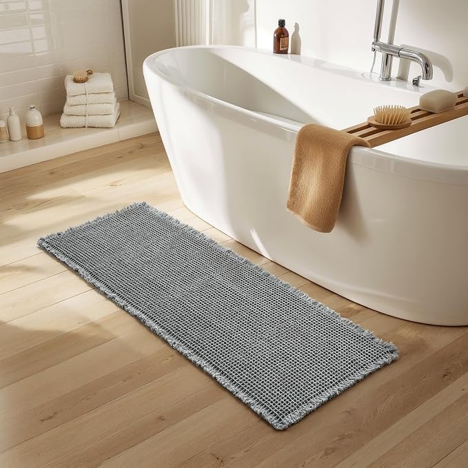 SUBRTEX Waffle Braided Bath Mat, 24" x 60" Soft Waffle Bath Rugs, Absorbent Non Slip Bathrooom Mats, Machine Washable Area Rug for Bathroom, Quick Dry, Gray