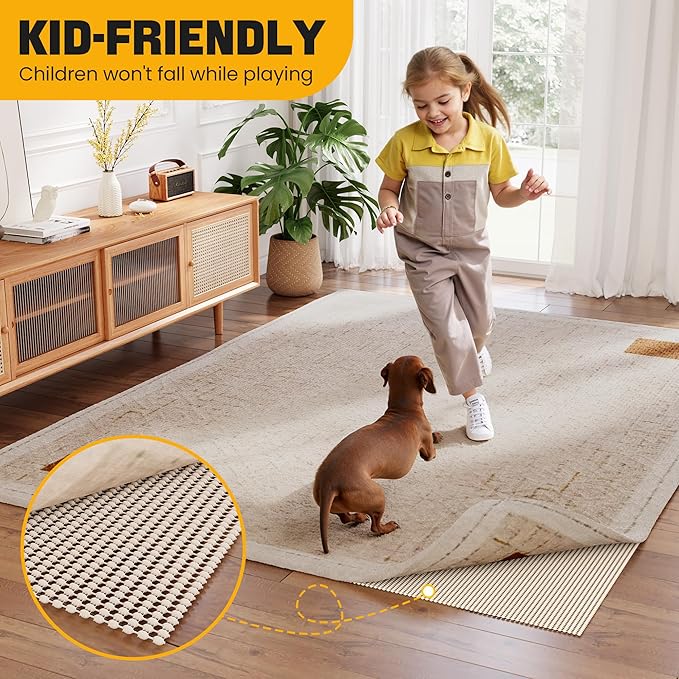 Jorvila Non-Slip Rug Pad Gripper 6x9 Feet, Anti Skid Mat for Under Area Rugs, Keeps Rugs in Position and Safe, Thick Cushioned Carpet Pad for Hardwood Floors Protection