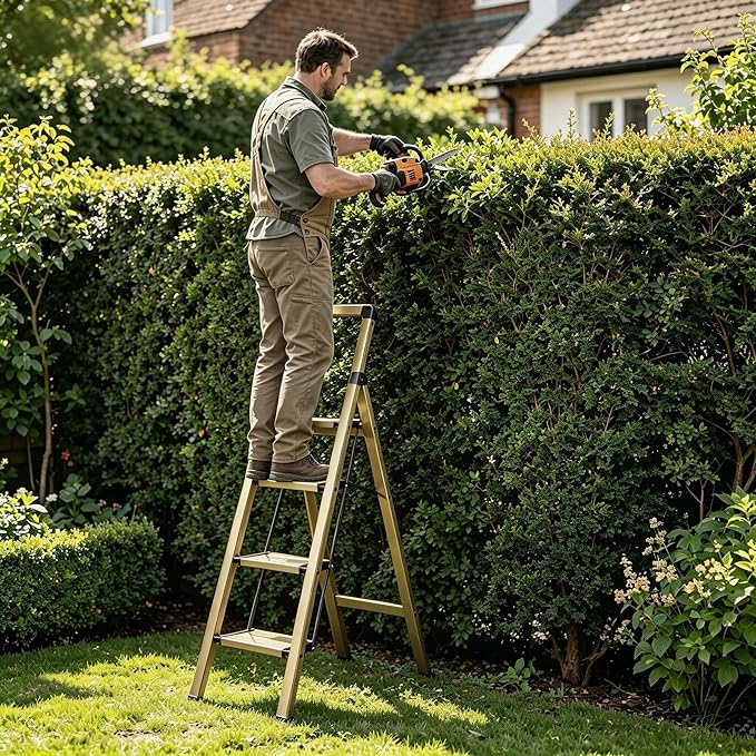 Step Ladder 4-Step Champagne Finish Aluminum Folding Ladders