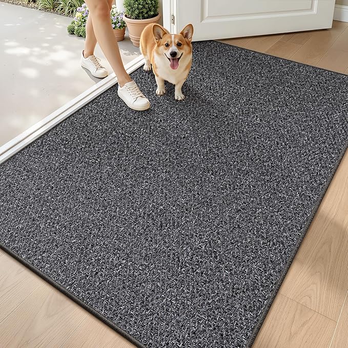 LUMI Ultra Thin Indoor Door Mat for Entrance 48"x72", Non Slip Entryway Mat, Low Profile Doormat, Unique Herringbone Design Carpet for Inside, Patio, Porch, Charcoal Gray