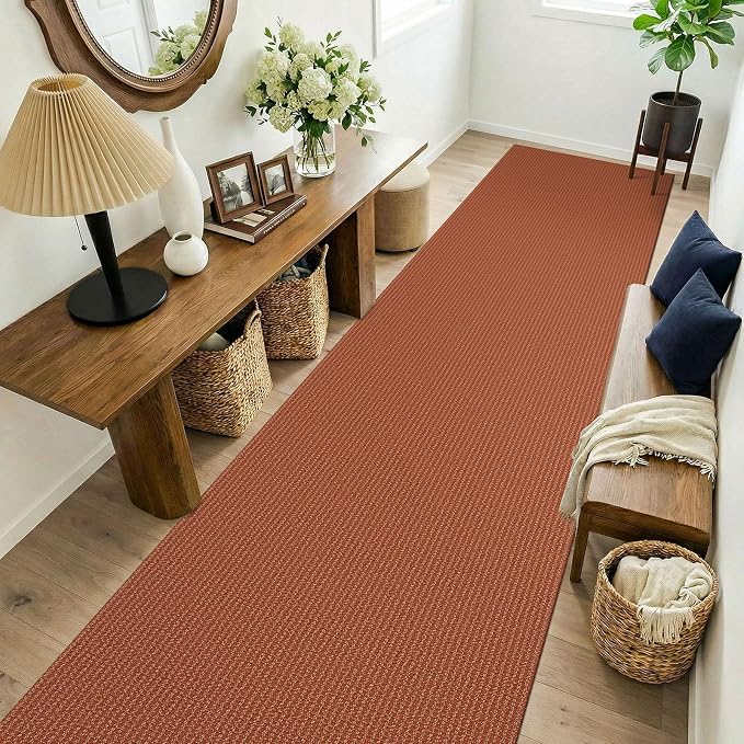 KOZYFLY Orange 3x14 Runners Rugs for Hallway, Long Washable Runner Rug, Woven Non Slip Kitchen Runner, Flatweave Entryway Rug, Floor Carpet for Entry, Aisle, Hall, Burnt Orange/Tan
