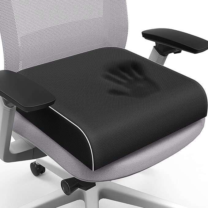 SweetSlubr Seat Cushion for Tailbone Pain Relief, Office Chair Cushion, Memory Foam Large Chair Cushion with Non-Slip Cover for Soft Support at Office Chair, Car Seat, Airplane Black/2X-Large
