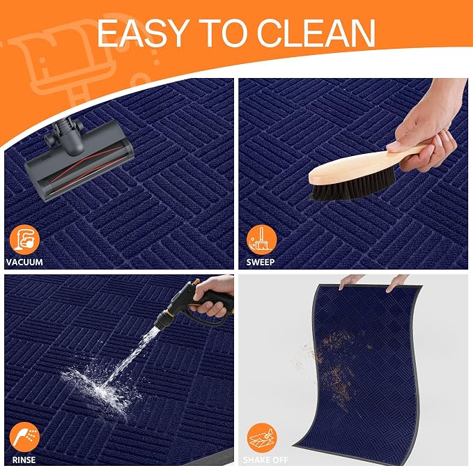 Indoor Outdoor Door Mat, 5’x 4' Doormat for Entryway, Rubber Backing Non Slip Front Door Mat Outside Entrance, Super Absorbent Commercial Floor Mat for Home Office, Blue