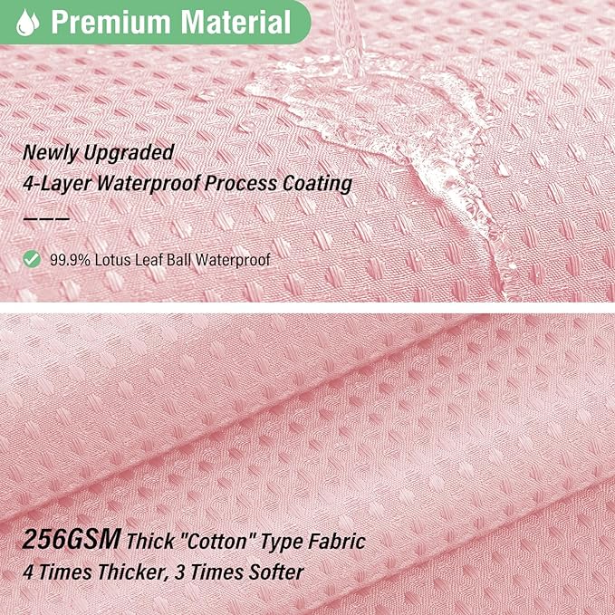 Dynamene Extra Wide Shower Curtain - 84 Inch Wide Waffle Weave Weighted Thick Cloth Bathroom Shower Curtain, Neutral Heavy Duty Hotel Bath Curtain Set with 14 Plastic Hooks, 84x72, Pink