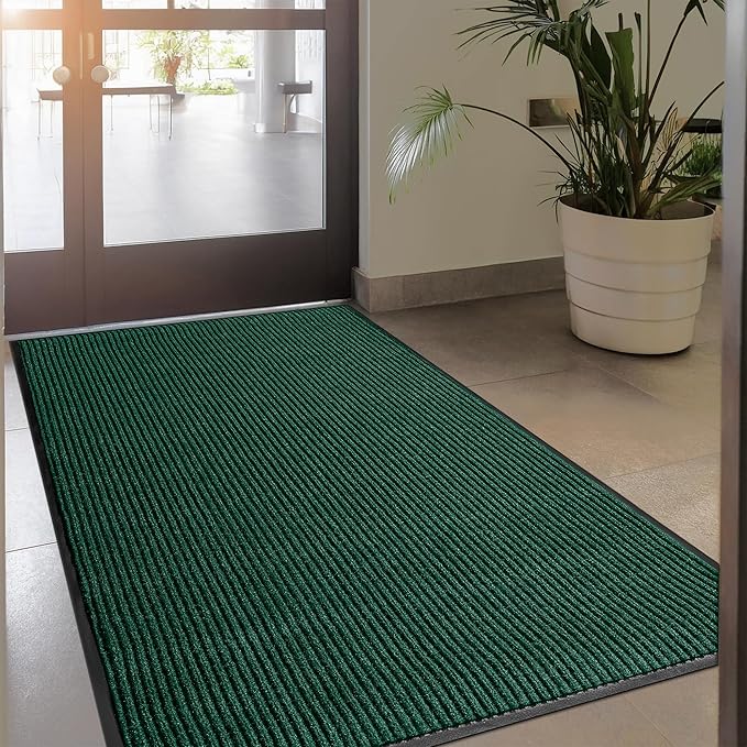 Durable Rubber Door Mat - Heavy Duty, Indoor/Outdoor, Easy Clean, Waterproof, Low-Profile Mat for Entry, Patio, Garage - Stylish (Green, 3 x 5 Feet)