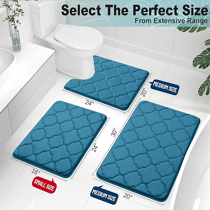 OLANLY Memory Foam Bath Mat Rug 30x20, Ultra Soft and Absorbent Bathroom Rugs, Non-Slip, Comfortable, Machine Washable Bath Carpet for Bathroom Floor, Shower and Home Decor Accessories, Peacock Blue