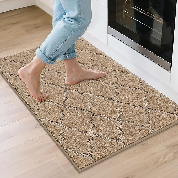 COSY HOMEER Kitchen Rugs 24"x36" Non-Slip Washable Kitchen Mats for Floor Absorbent Kitchen Carpet Soft Rugs for Kitchen,Sink Mat,Entrance,Area Rug,Beige