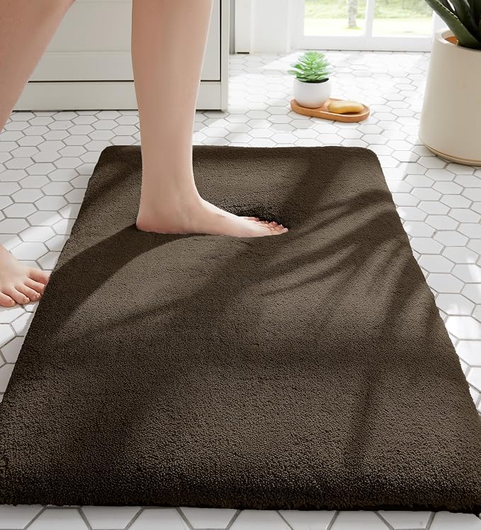 MINIDEAR Bathroom Rugs 24x17 Brown - Thick Memory Foam Bath Mat, Ultra Soft & Plush Fluffy, Non-Slip, Quick Dry, Absorbent Washable Floor Microfiber Mat for Tub, Home Decor Accessories