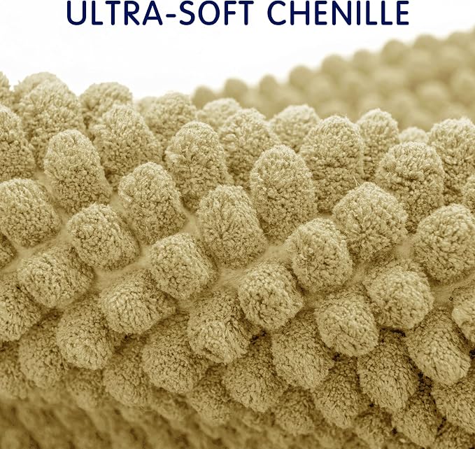 SUBRTEX Bathroom Rugs Chenille Bath Rug, Soft Short Plush Bath Mat, Water Absorbent Shower Mat, Quick Dry Machine Washable(Yellow, 24" x 36")