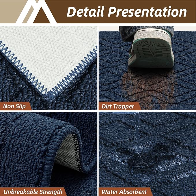 COSY HOMEER 48x20Inch/30X20Inch Kitchen Rugs Sets Non-Slip Washable Kitchen Mats for Floor Polypropylene Absorbent Kitchen Runner for Kitchen Sink Hallway Entryway,Navy Blue