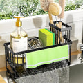 Cisily Kitchen Sink Caddy Organizer with High Brush Holder, Sponge Holder for Sink, 304 Rustproof Stainless Steel, Countertop Soap Dispenser Organizer, Black with Towel Rack, 9.25
