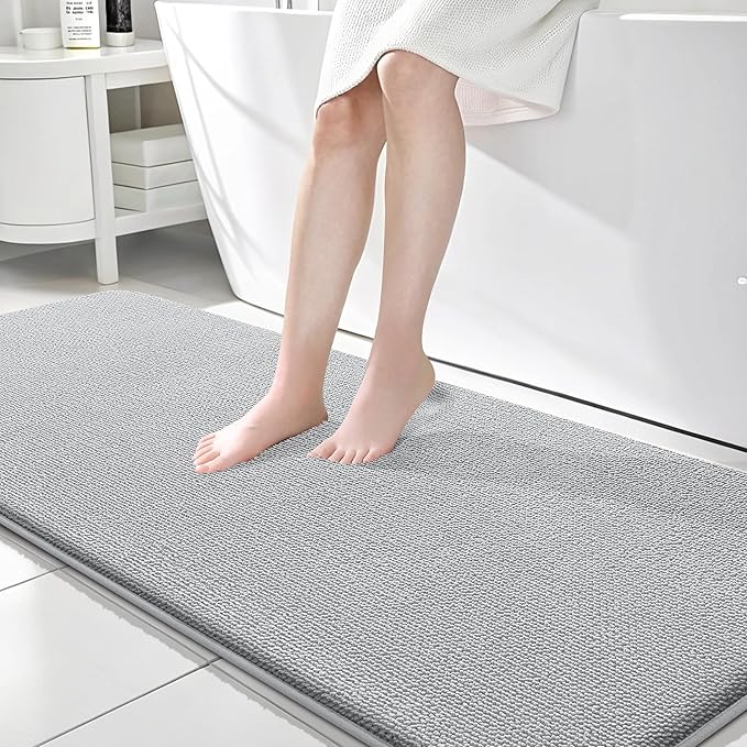 OLANLY Thick Memory Foam Bathroom Runner Rugs 70x24, Extra Soft Absorbent Long Bath Rug, Quick Dry, Non-Slip, Machine Washable Bath Mat for Bathroom, Tub and Shower, Home Decor Accessories, Light Grey