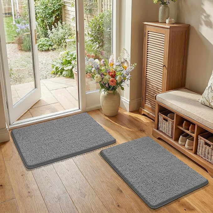 Bcoimo Bathroom Rug Set, Chenille Bathroom Rugs, Absorbent Non Slip Plush Bath Mats, Machine Washable Fast Drying Floor Mats for Tub, Shower, Sink, Vanity