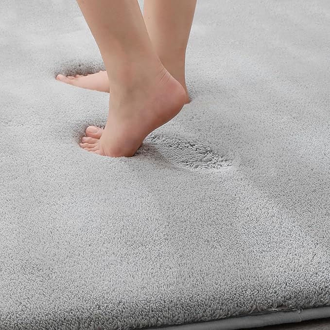 MINIDEAR Bathroom Rugs 47x17 Light Gray - Thick Memory Foam Bath Mat, Ultra Soft & Plush Fluffy, Non-Slip, Quick Dry, Absorbent Washable Floor Microfiber Mat for Tub, Home Decor Accessories