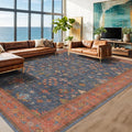 Hazo Haus Washable Navy Blue Living Room Rug, 7x10 Area Rug for Bedroom, Dining Table Rugs - Low Pile Non-Slip Rubber Backing Stain Resistant Rug - Aethestic Boho Home Decor