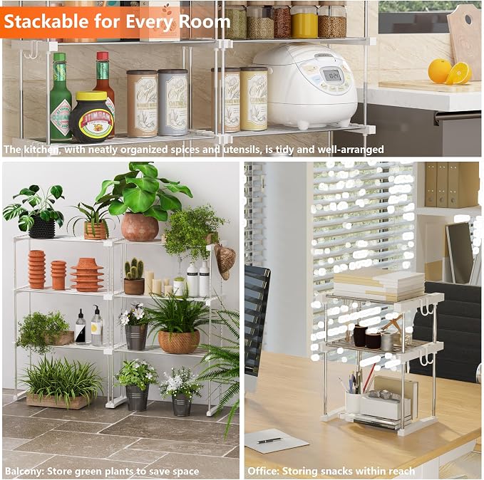 BLULEE Expandable Under Sink Organizer, No-Drill Adjustable Shelf for Heavy Laundry Supplies, Custom Fit Around Pipes Cabinet Rack for Bathroom Vanity and Kitchen Pantry