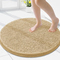 Smiry Luxury Chenille Round 24x24, Extra Soft and Absorbent Shaggy Bathroom Mat Rugs, Machine Washable, Non-Slip Plush Carpet for Tub, Shower, and Bath Room, Beige