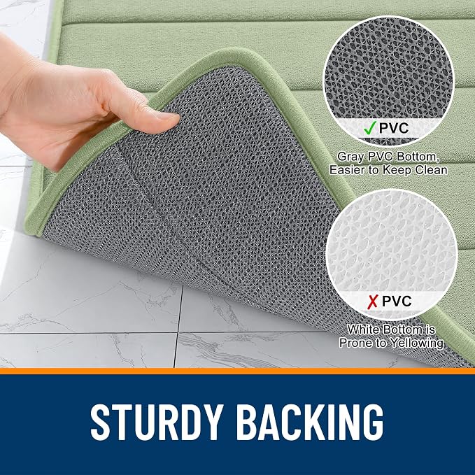 OLANLY Memory Foam Bath Mat 36x24, Super Soft Absorbent Bathroom Rugs, Quick Dry, Machine Washable Shower Floor Rugs, Bathmat Carpet, Bathroom Home Decor Accessories, Sage Green