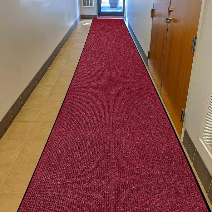 MaxMat® Extra Large Commercial Door Mat, Rubber Border Heavy Duty Door Mat, Waterproof, Low-Profile, Easy to Clean, Rubber Entry Mat. (Red, 3 x 16 Feet)