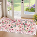 DUKINO 2x4 Rug for Entryway, Washable Kitchen Floral Runner Rug with Non Slip Backing, Low Pile Soft Boho Carpet for Kitchen, Hallway, Entryway, Laundry, Bedroom, Pink