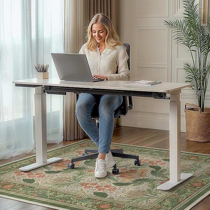 36"x48" Office Chair Mat for Hardwood Tile Floor, Under Desk Carpet Protector for Rolling Computer Chair Mat, Machine Washable Area Rug, Anti-Slip 1/5" Thick Low Pile Thin Vinyl Floor Mat, Sage Green