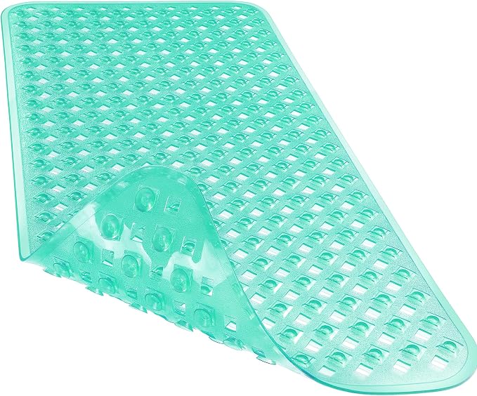Yimobra Bathtub Mat Non Slip, 35"X16" Shower Mat with Strong Suction Cups&Drain Holes, Long Anti Slip Bath Tub Mat for Inside Shower, Machine Washable Fast Drying, Bathroom Essentials, Clear Green