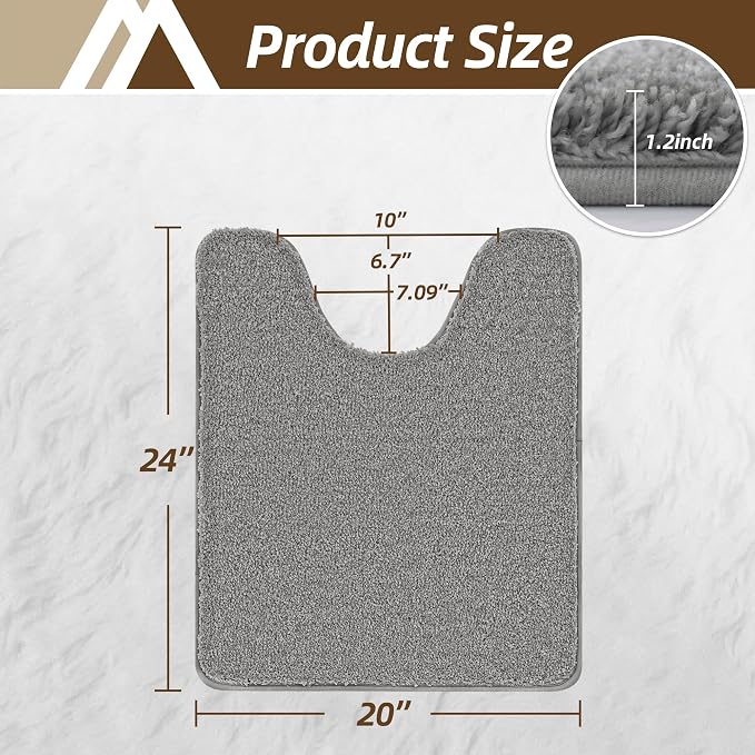 COSY HOMEER Toilet Rugs U-Shaped 24"x20",Soft Absorbent Bath Mat with Non-Slip TPR Backing, Machine Washable Shaggy Bath Rug for Toilet,Grey
