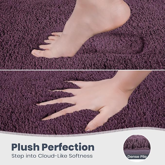 PURRUGS Bathroom Rug Non-Slip Machine Washable 30" x 46", Super Absorbent and Quick Dry Shaggy Microfiber Bath Mat, Extra Soft and Plush Bath Rug for Bathtub, Shower, and Sink, Purple