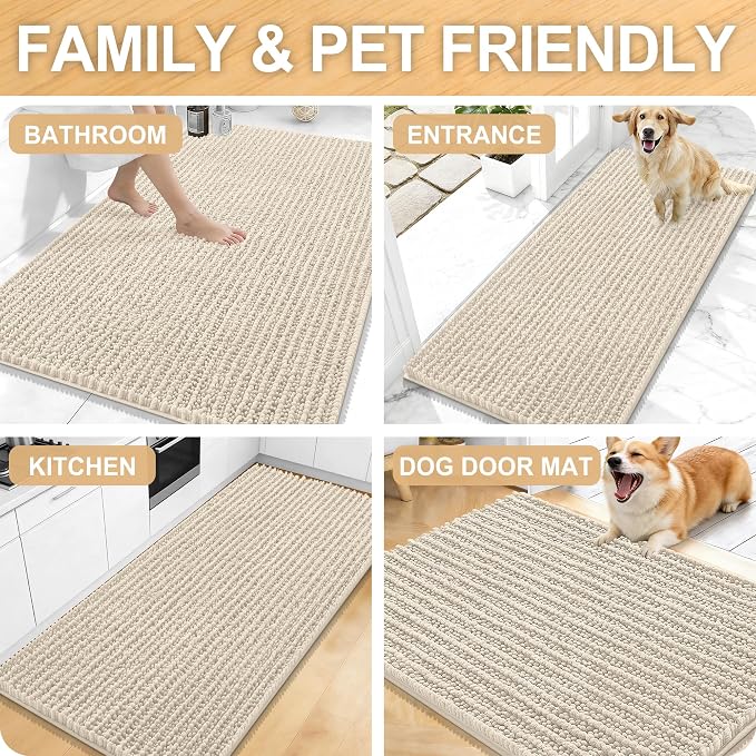 OLANLY Bathroom Rug Mat 40x32, Thick Soft and Absorbent Chenille Bath Mat, Non-Slip Rubber Backing, Machine Washable Quick Dry Bath Rugs for Tub Shower Floor, Home Decor Accessories, Sand