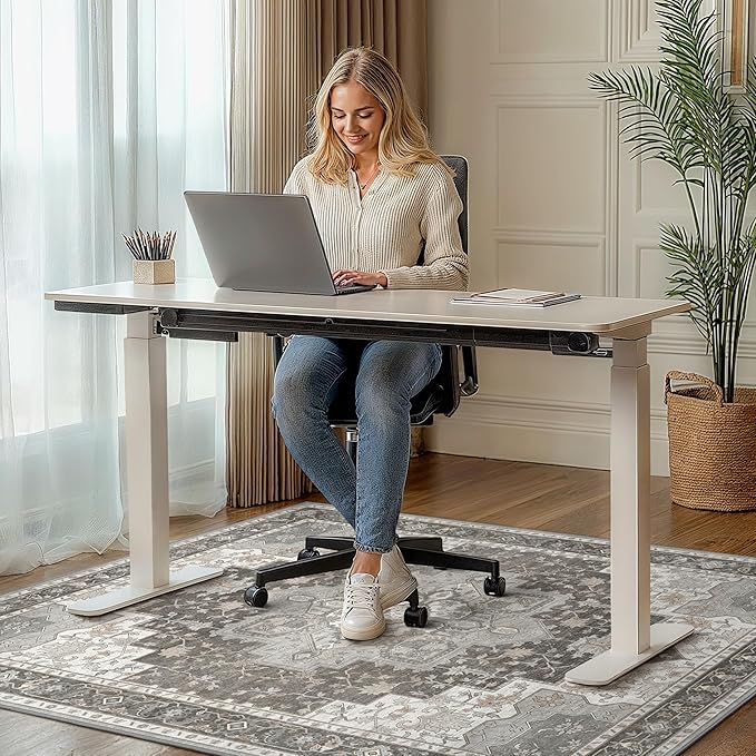 36"x60" Office Chair Mat for Hardwood Tile Floor, Under Desk Carpet Protector for Rolling Computer Chair Mat, Machine Washable Area Rug, Anti-Slip 1/5" Thick Low Pile Thin Vinyl Floor Mat, Tawny Grey