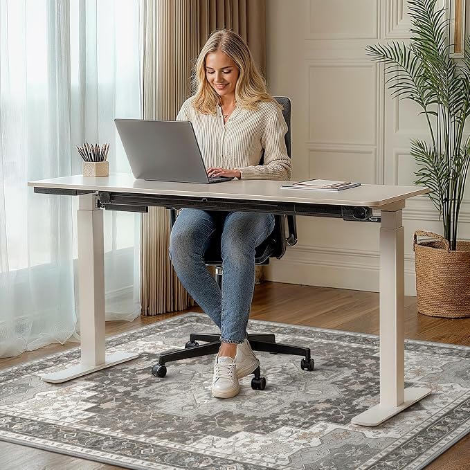 36"x48" Office Chair Mat for Hardwood Tile Floor, Under Desk Carpet Protector for Rolling Computer Chair Mat, Machine Washable Area Rug, Anti-Slip 1/5" Thick Low Pile Thin Vinyl Floor Mat, Tawny Grey