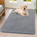 Smiry Dog Door Mat for Muddy Paws 40x32, Absorbent Dirt Trapper, Non-Slip Washable Chenille Entryway Rug for Inside Floor, Grey, Classic Solid