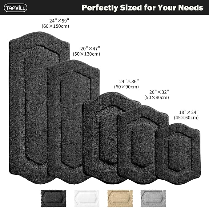 Bathroom Rug Mat, Extra Soft Absorbent Washable Bath Rug, Non Slip Bath Mats for Bathroom, Tub and Shower, Black, 18×24