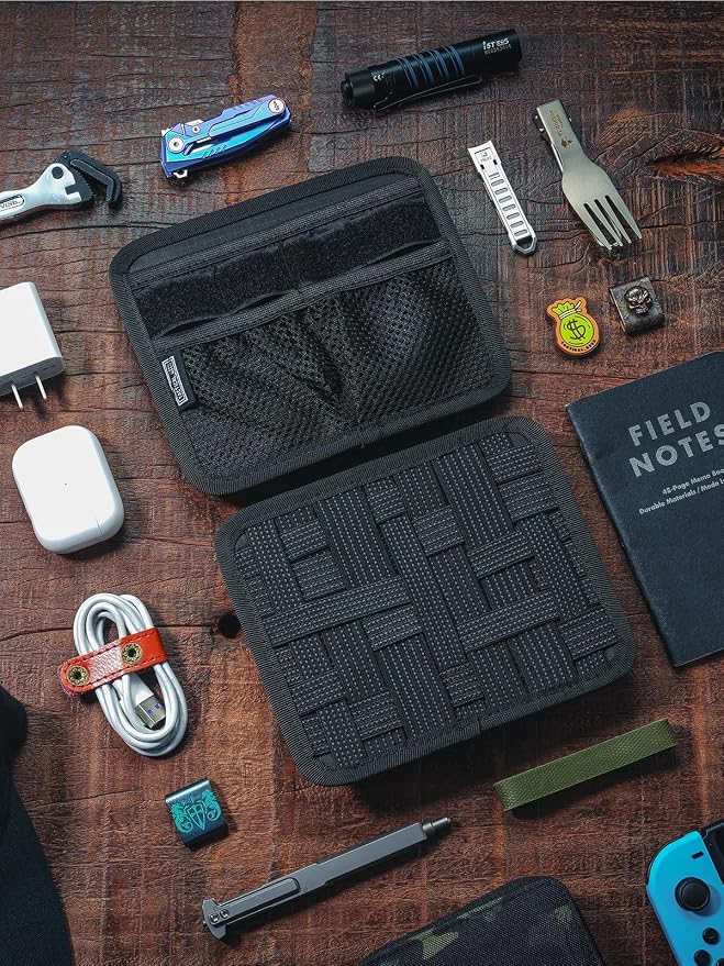 TACTICAL_GEEK TCM8 EDC Organizer Board, Anti-Slip Elastic Woven Board, Utility Bag Insert Panel for Small Gear, Backpack Accessories with Open Pocket & Mesh Pocket (Black)