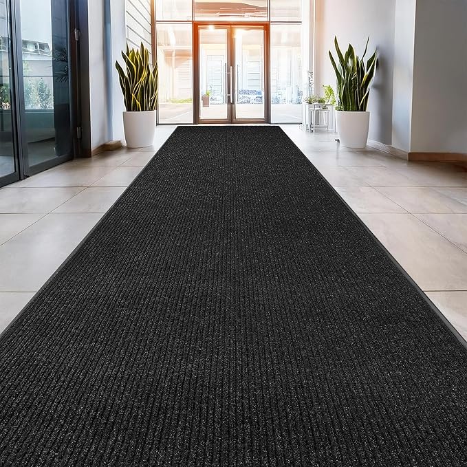 MaxMat® Industrial Grade Doormat - Extra Large, Heavy Duty, Waterproof, Indoor/Outdoor, Easy to Clean Floor Mat (4 x 10 Feet, Black, MXM-RIB0410BK)