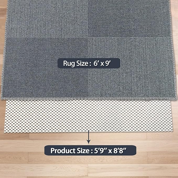 Non Slip Area Rug Pads Non Skid Rug Gripper 6x9 Feet Extra Thick Pad Anti-Slip Carpet Rug Mats for Hardwood Surface Floors, Keep Rugs Safe and in Place (6 x 9 Ft)