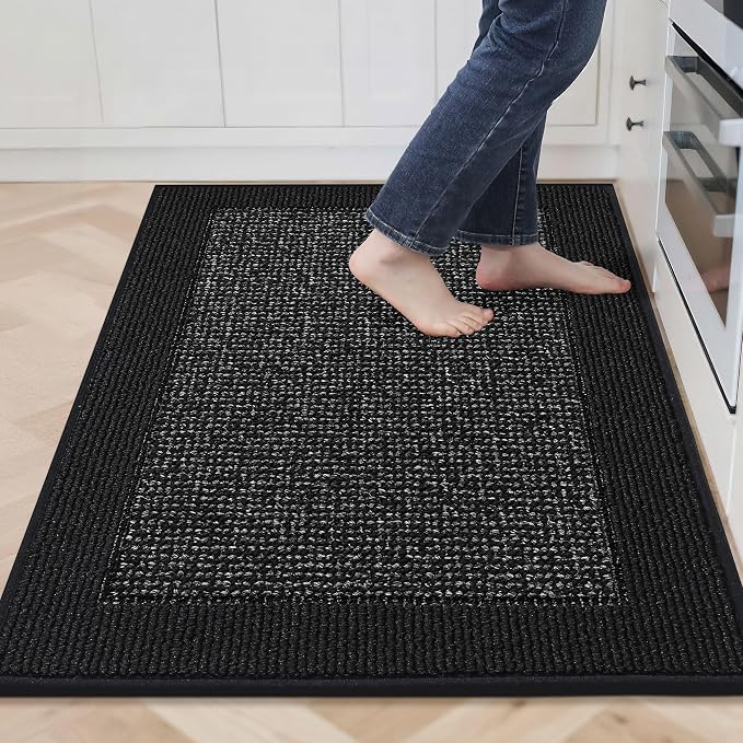 BEQHAUSE Kitchen Rugs 32"x48", Kitchen Runner Rug Non-Slip Kitchen Mats for Floor, Absorbent and Stain Resistant Kitchen Mats, Machine Washable Rugs for Kitchen, Hallway, Laundry & Sink, Black