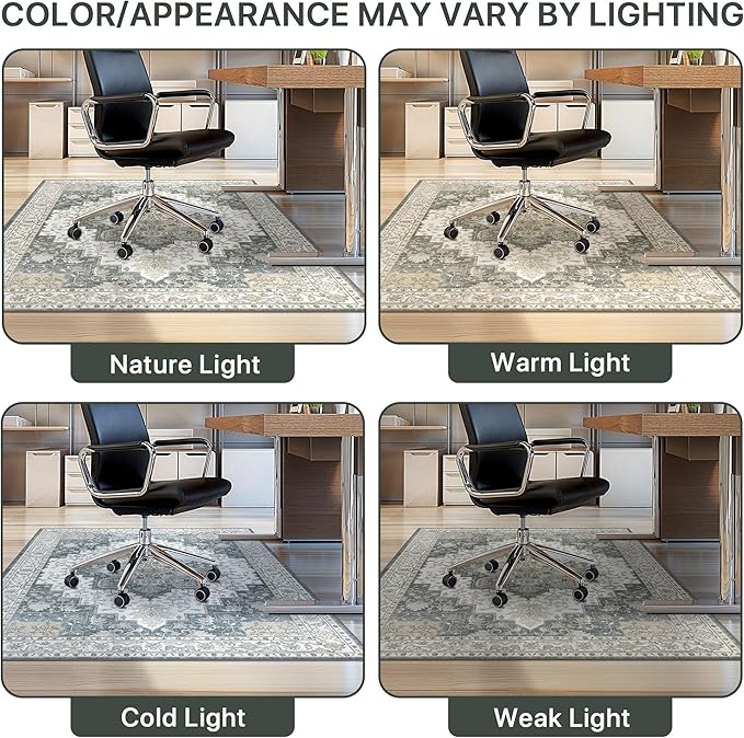 48"x72" Office Chair Mat for Hardwood Tile Floor, Under Desk Carpet Protector for Rolling Computer Chair Mat, Machine Washable Area Rug, Anti-Slip 1/5" Thick Low Pile Thin Vinyl Floor Mat, Grey