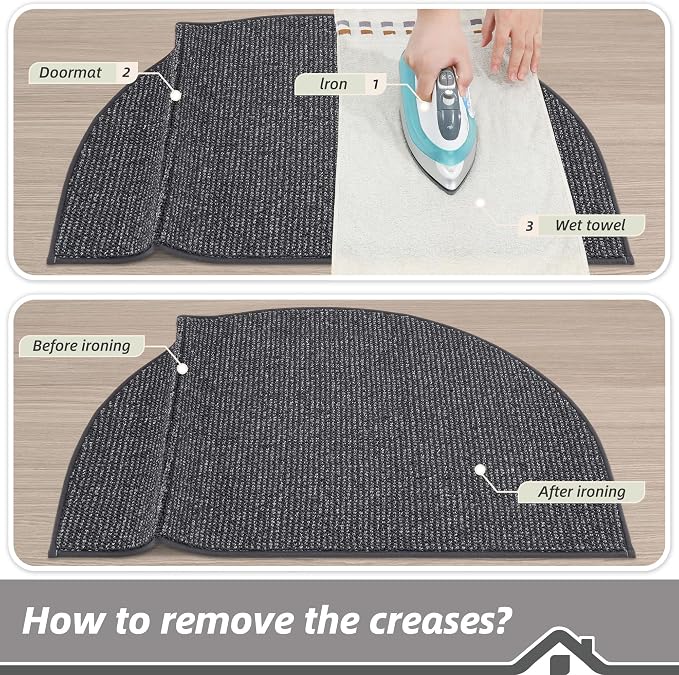 BEQHAUSE Dirt Trapper Door Mat 32" x 48" Half Circle Non-Slip Washable Doormats Entrance Rugs Absorbent Welcome Low Profile Floor Mats for Front Back Door and Entryway, Charcoal