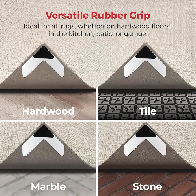 StepNGrip iPrimio Rug Gripper - Secure Rug Corner Grippers for Indoor & Outdoor Use - Helps Prevent Curling & Slipping - Ideal Carpet Tape to Keep from Curling - 6.5 x 6.5 inches - White (Pack of 8)