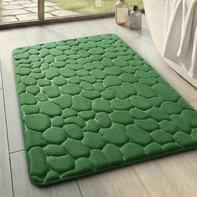 YIHOUSE Memory Foam Bath Mat Cobblestone Bathroom Rugs Super Water Absorbent Bath Mats for Bathroom Machine Washable Bath Rugs(17 x 24,Green)