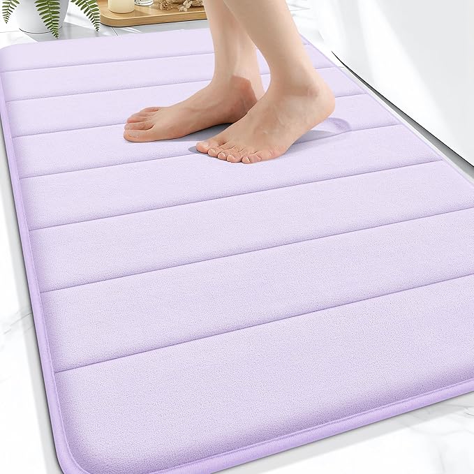 OLANLY Memory Foam Bath Mat 34x21, Super Soft Absorbent Bathroom Rugs, Quick Dry, Machine Washable Shower Floor Rugs, Bathmat Carpet, Bathroom Home Decor Accessories, Lavender