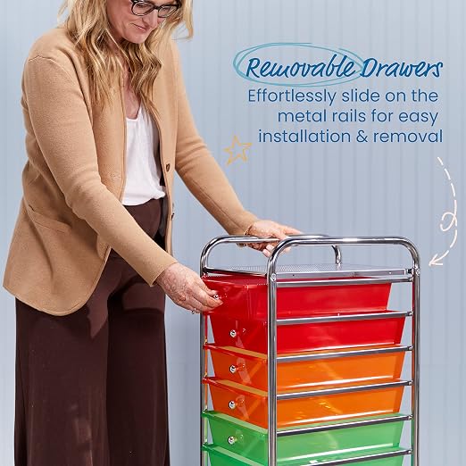 ECR4Kids 10-Drawer Everyday Mobile Storage Utility Cart, Craft Organizer, Assorted